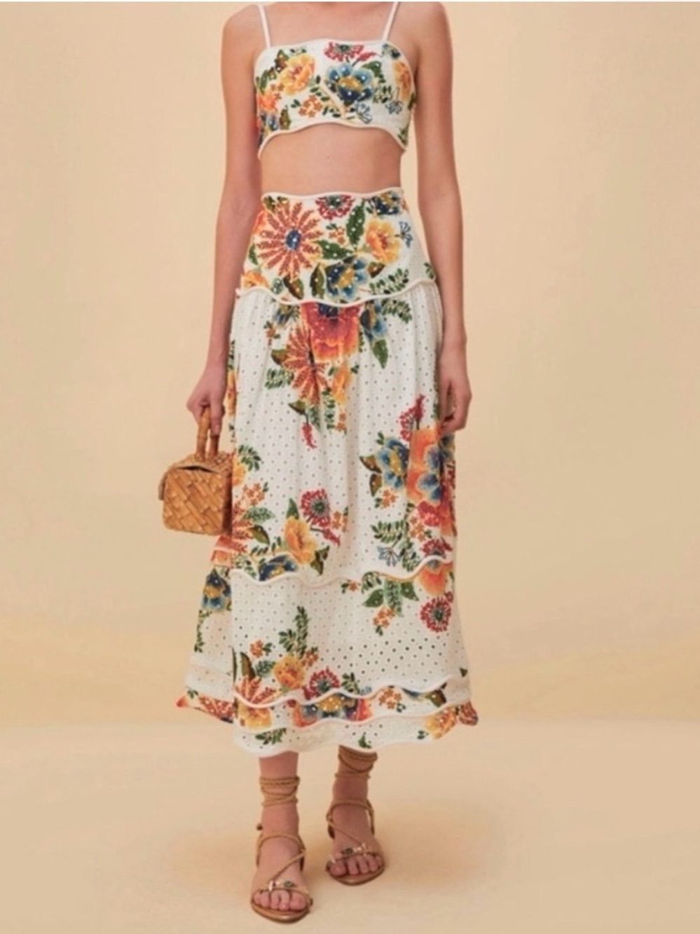 FARM Rio Delicate Garden Midi Skirt with Multicolor Floral Print